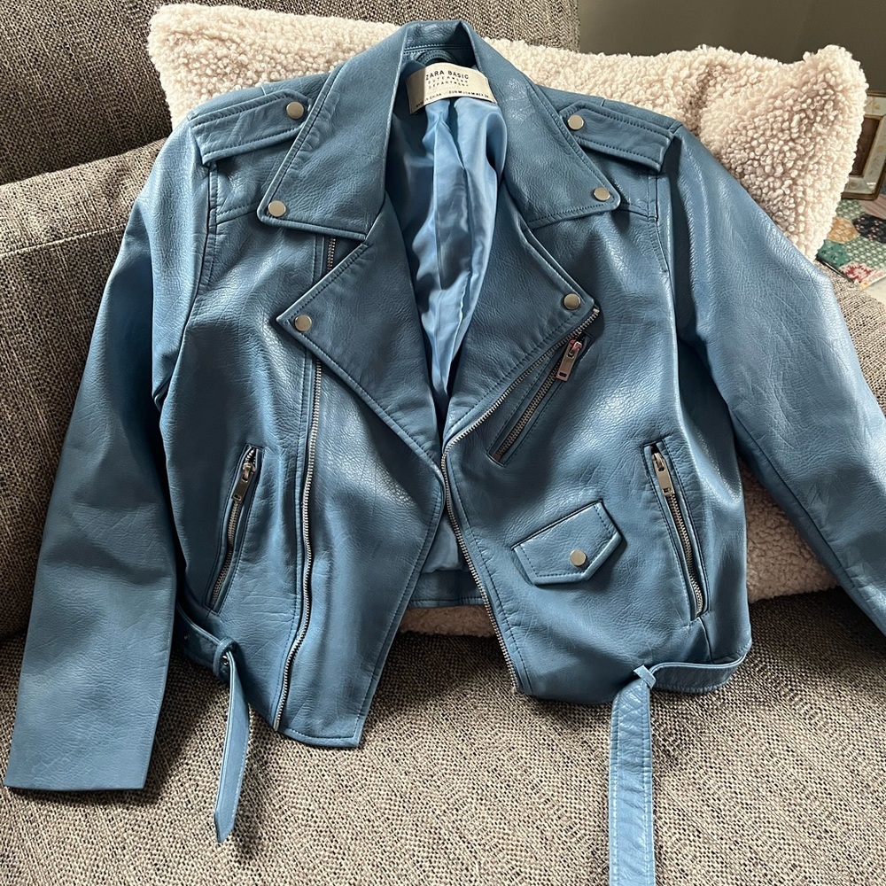 Zara baby blue/turquoise moto jacket